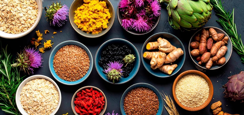 Curcuma, avena, agracejo, cardo mariano, lino