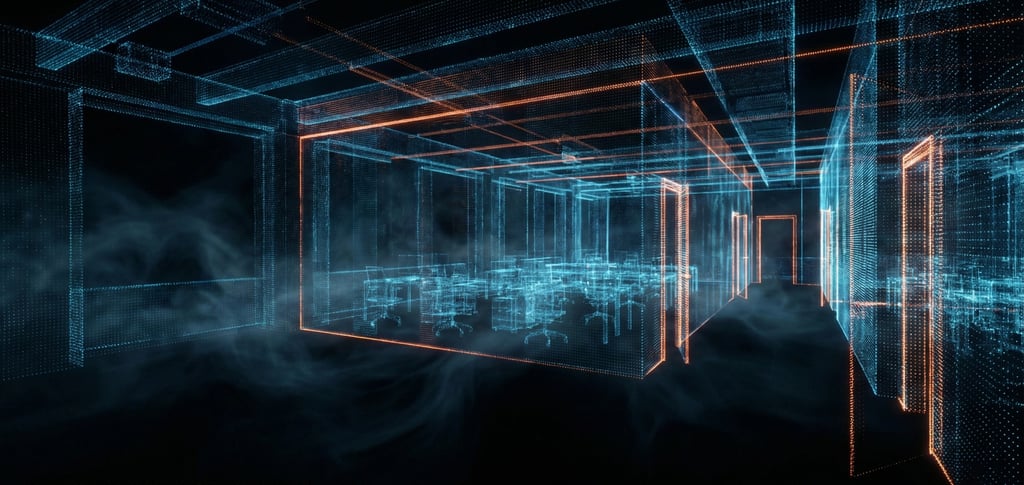 High-density 3D point cloud visualization of a building’s interior captured via mobile LiDAR scanning