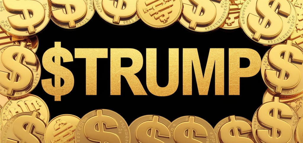 Trump Crypto crypto with gold coins and dollar signs