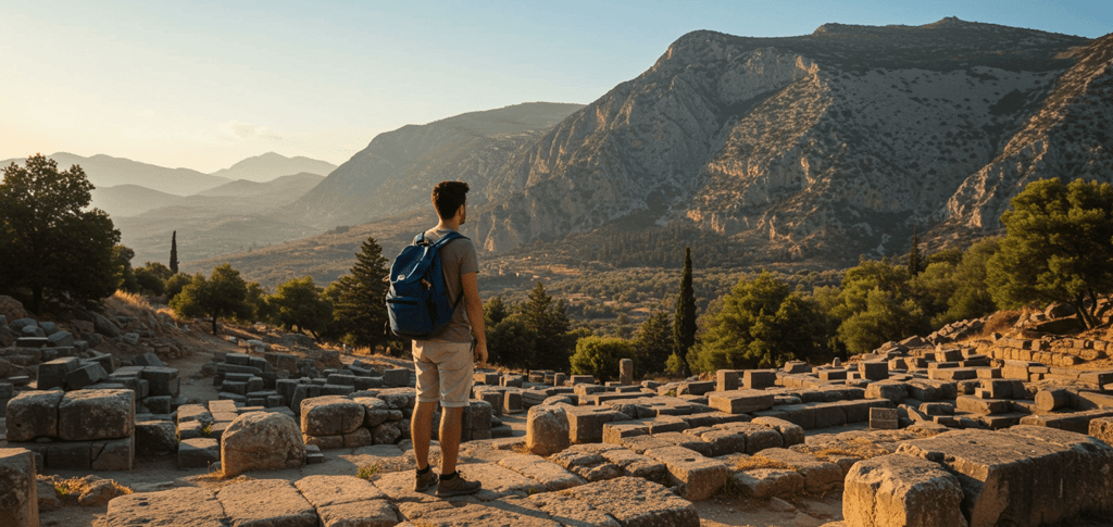 Traveler on a Europe vacation using a Modern Travel Backpack