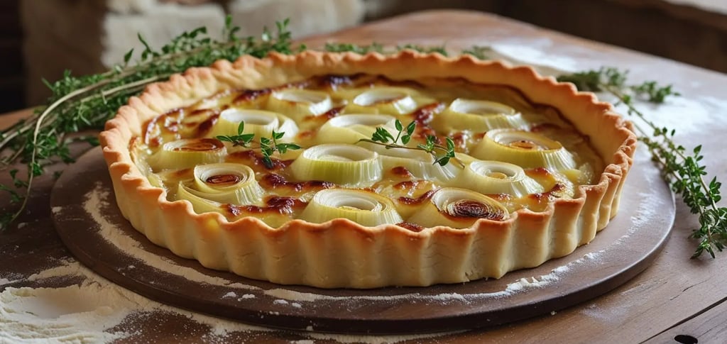 Tarte aux poireaux et au fromage fondu