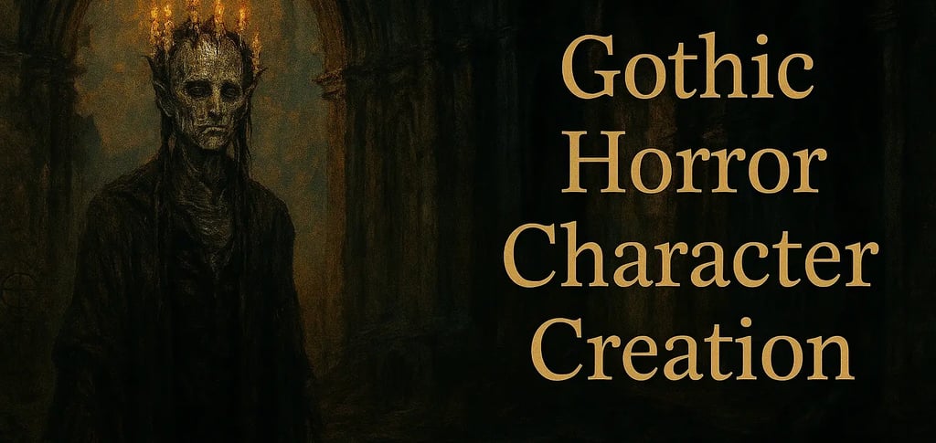 Gothic horror character creation — candle‑crowned figure in ruined cathedral with occult symbols