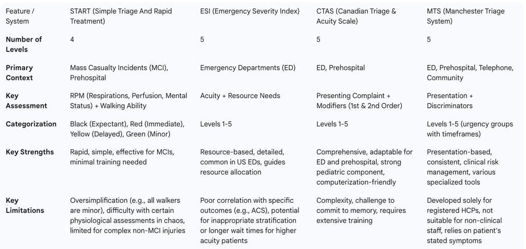 Table 1: Comparative Analysis of Key Modern Triage Systems
