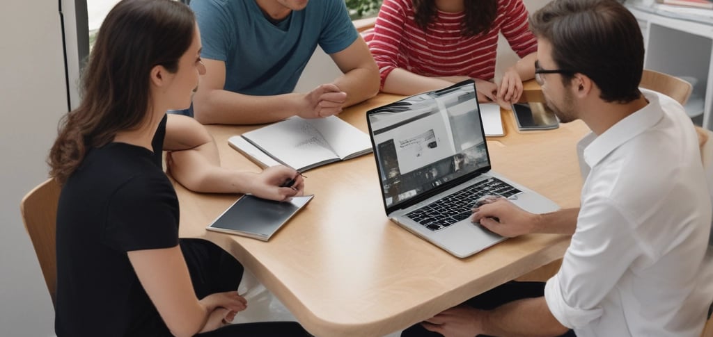 people sitting near table with laptop computer