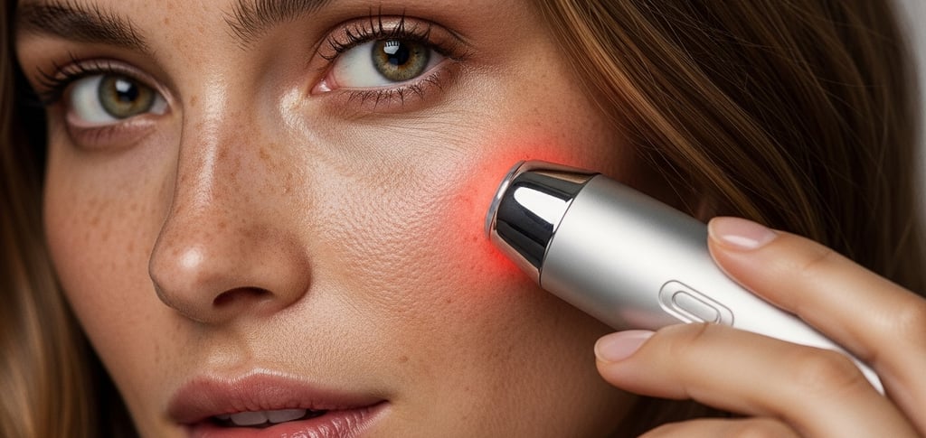 a woman with a red light on her face and a red light on her face