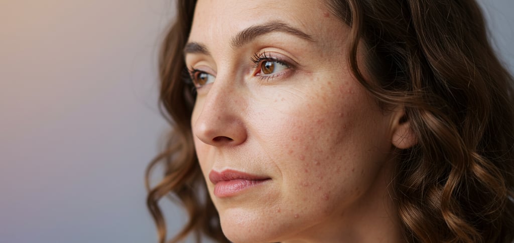 a woman with frecked hair and acne