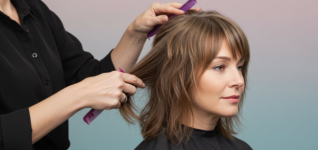 a woman is getting her hair cut by a hairdresser