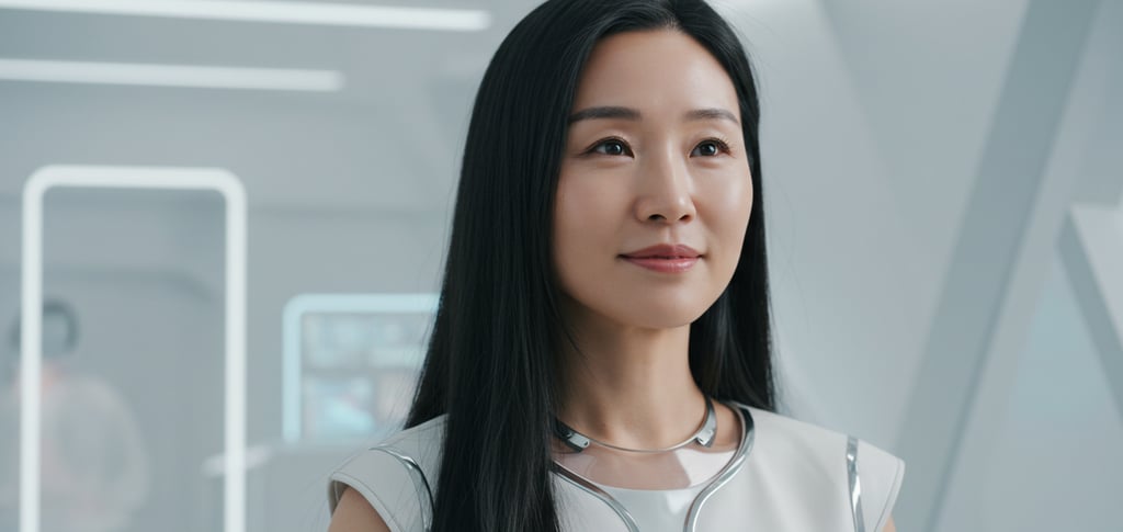 a woman in a white dress and a necklace