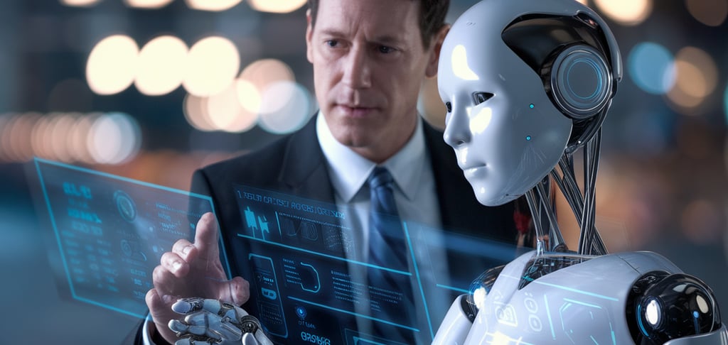 a man in a suit and tie is holding a tablet computer