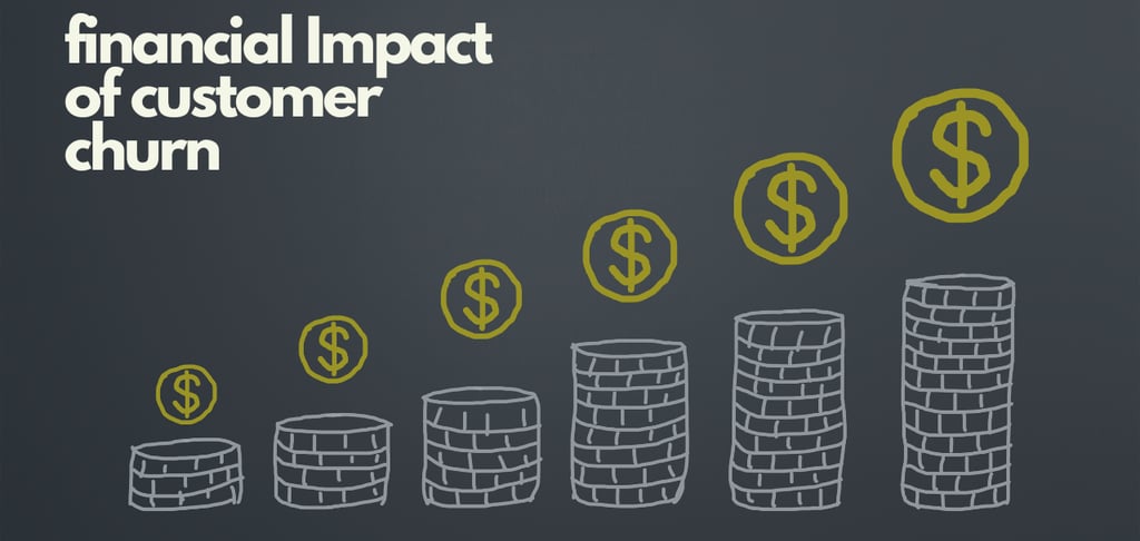 A chalkboard showing money being earned with a caption of the financial impact of customer churn.
