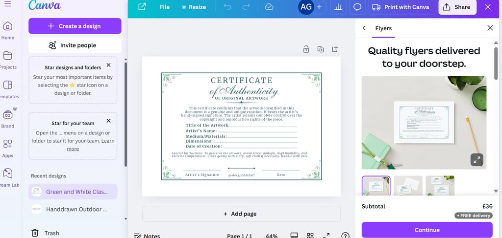Using Canva to design my certificates