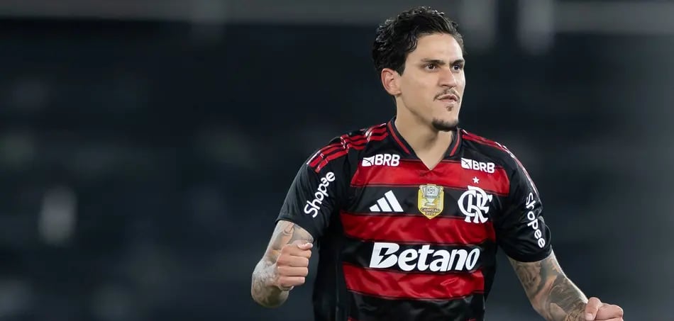 Pedro atacante do Flamengo, comemorando gol