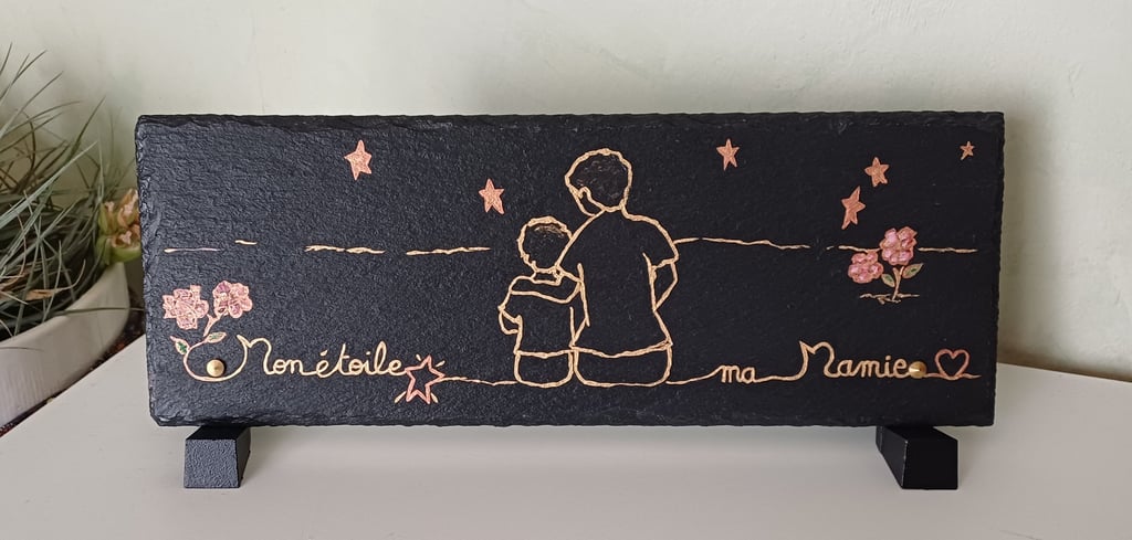 plaque funéraire ardoise personnalisé gravure, couleurs, décès grand mère, Sepulture49