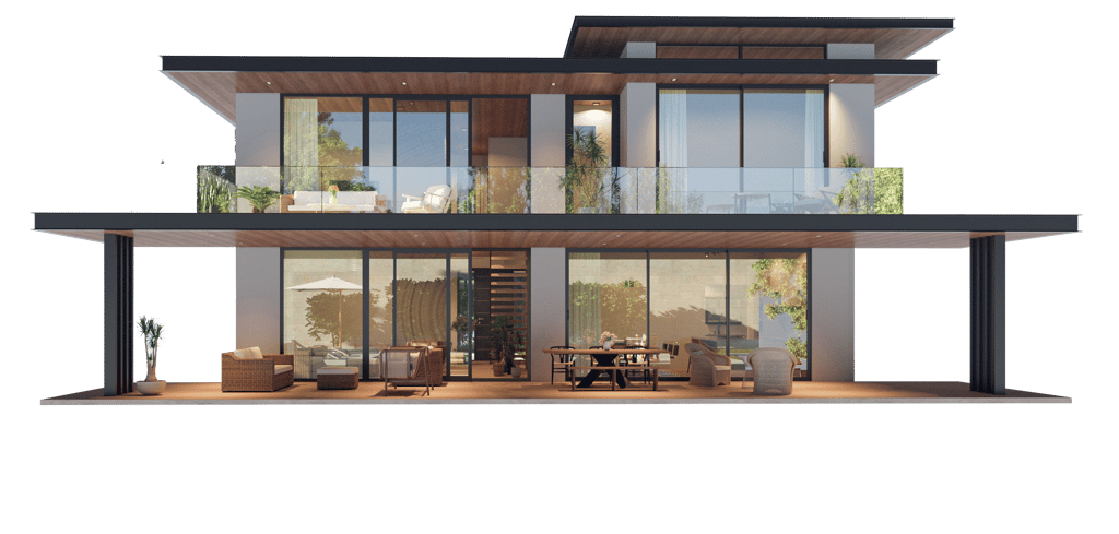 Une maison avec balcon et terrasse