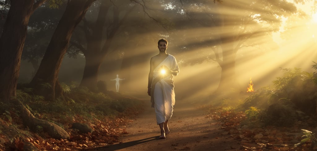 a man walking with light in sense of yoga