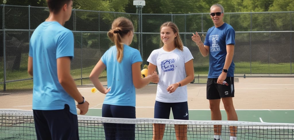 a group of people playing tennis on a tennis court