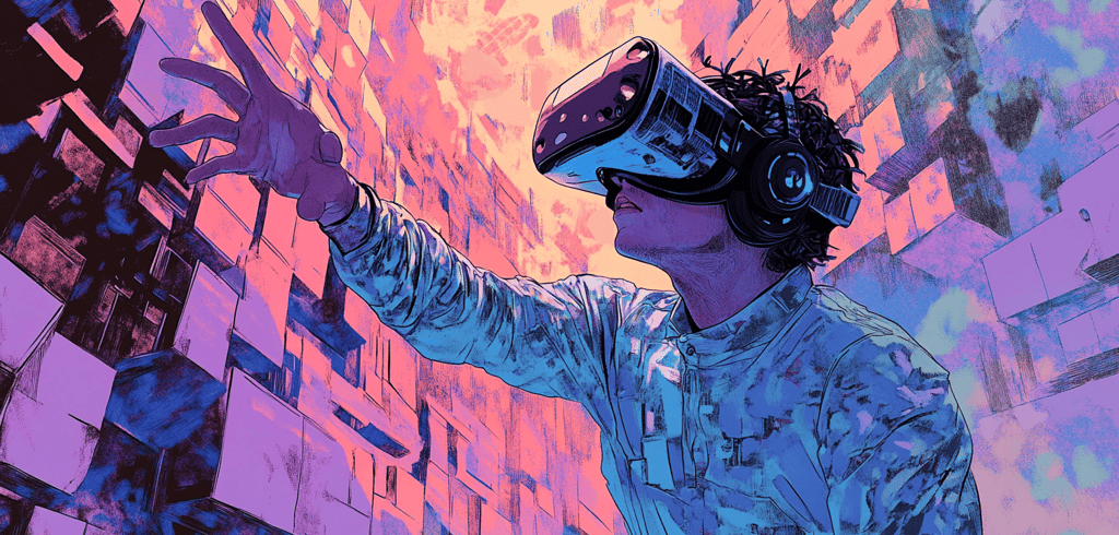 a man in a virtual reality headset with a virtual reality