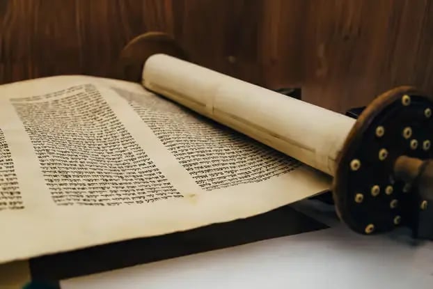 Ancient Torah scroll inside the Jewish Quarter in Graz Austria UNESCO heritage site.