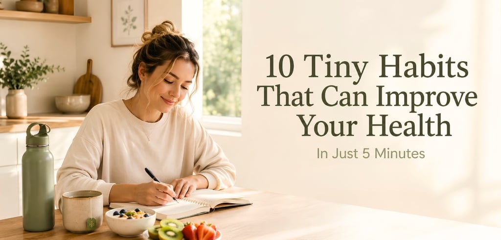 Woman enjoying a healthy morning routine with a journal, herbal tea, and nutritious breakfast.