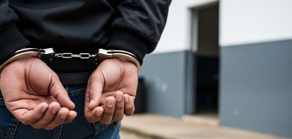 homem algemado após ser condenado e preso em Camaquã