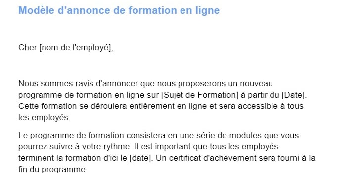 Modèle de convocation à une formation interne