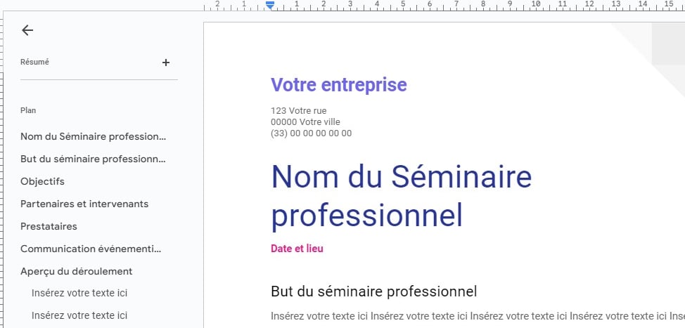 Fiche technique organisation séminaire professionnel