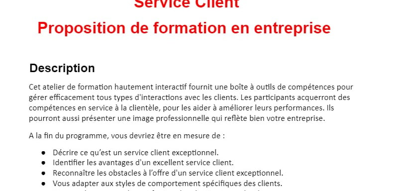 Proposition de formation : exemple lié au service client