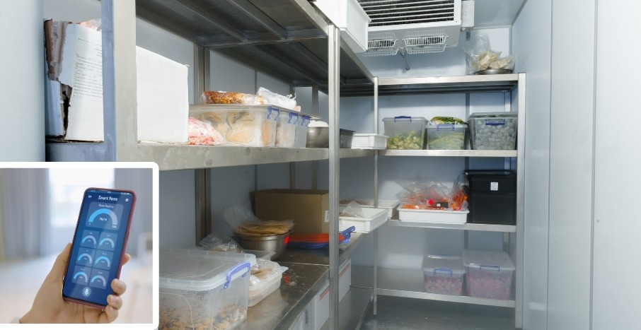 IoT sensors tracking temperature in smart restaurant refrigerator