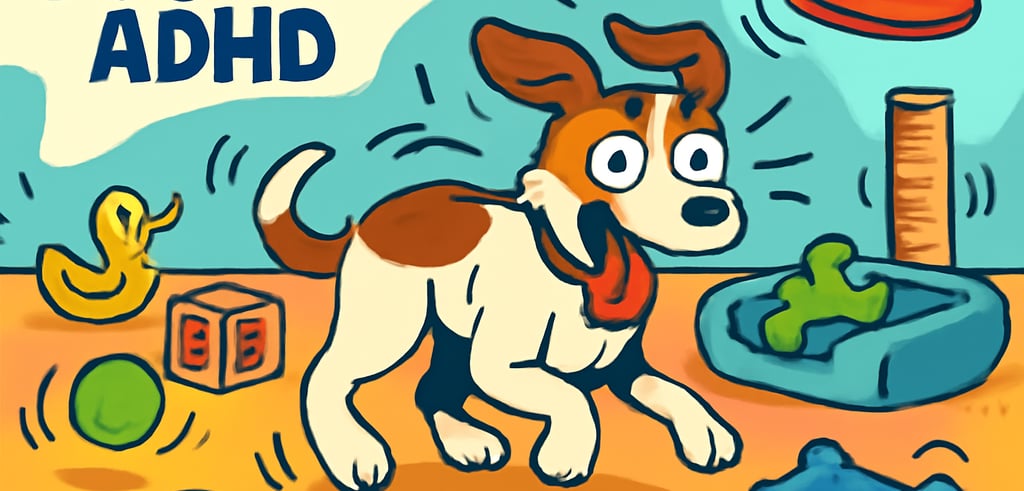 Animated potratit of a dog which seems to be oversimulated replicating ADHD