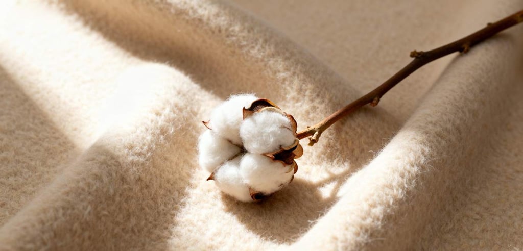 A close-up texture shot of the eco-friendly fabric for "The Cashmere Edit" pouch.