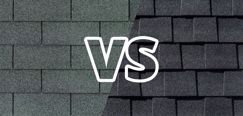Side-by-side view of regular and architectural roof shingle on a shed built in Halifax, Massachusetts for enhanced protection
