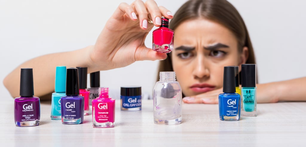 ragazza con faccia confusa che cerca di capire quale smalto usare tra tutti i colori