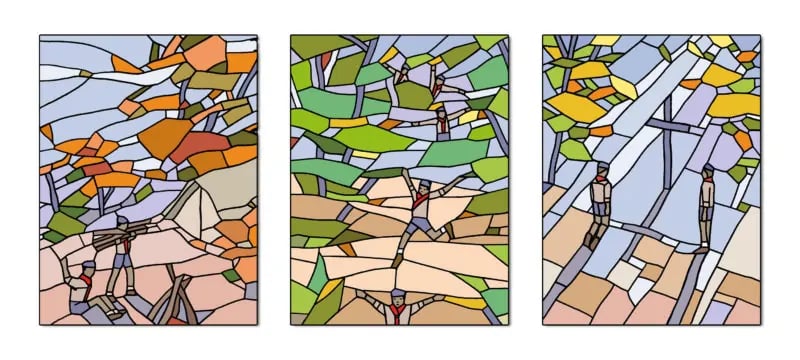 trois vitraux de la chapelle scoute de l'île bouchard