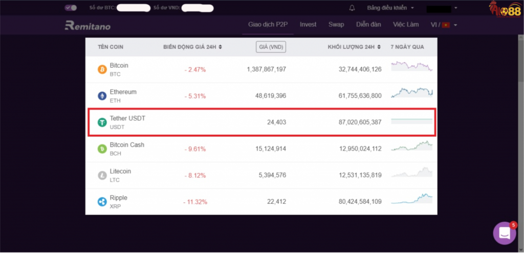 Chọn mua usdt trên Remitano