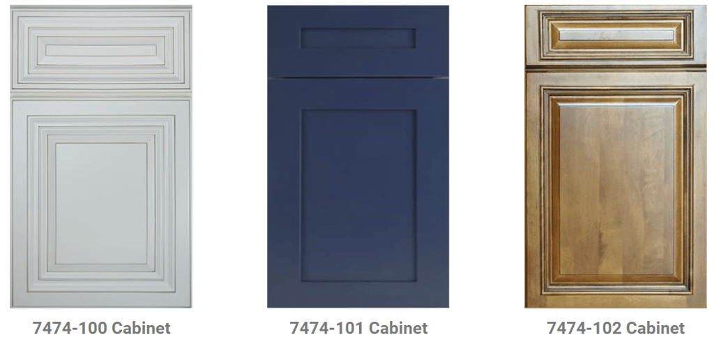 a variety of kitchen cabinets with different colors and styles