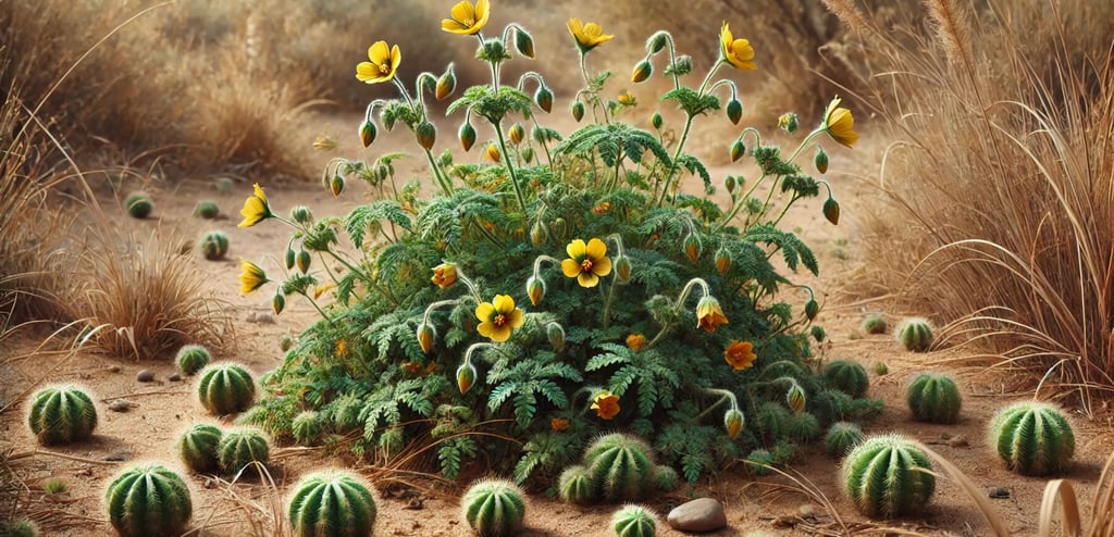 Gokshura (Tribulus terrestris) plant in natural habitat