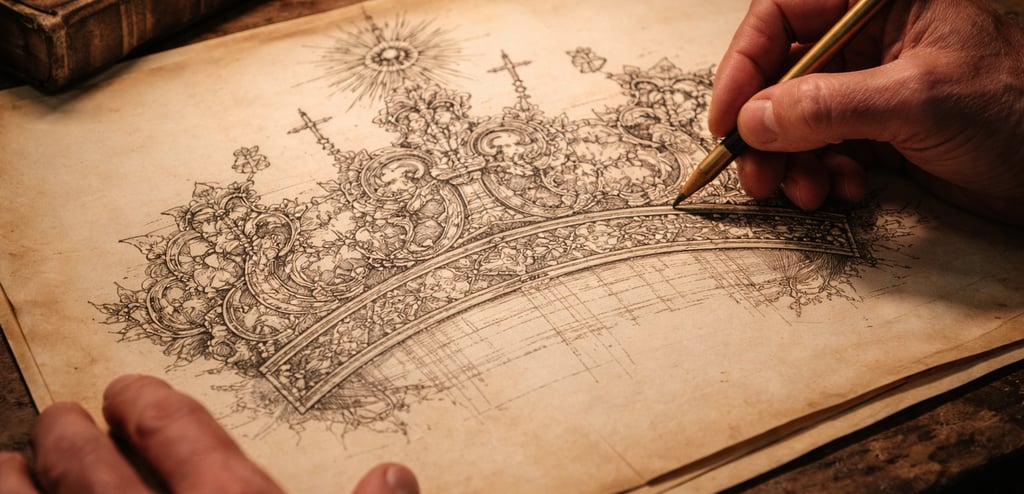 manos dibujando corona para virgen