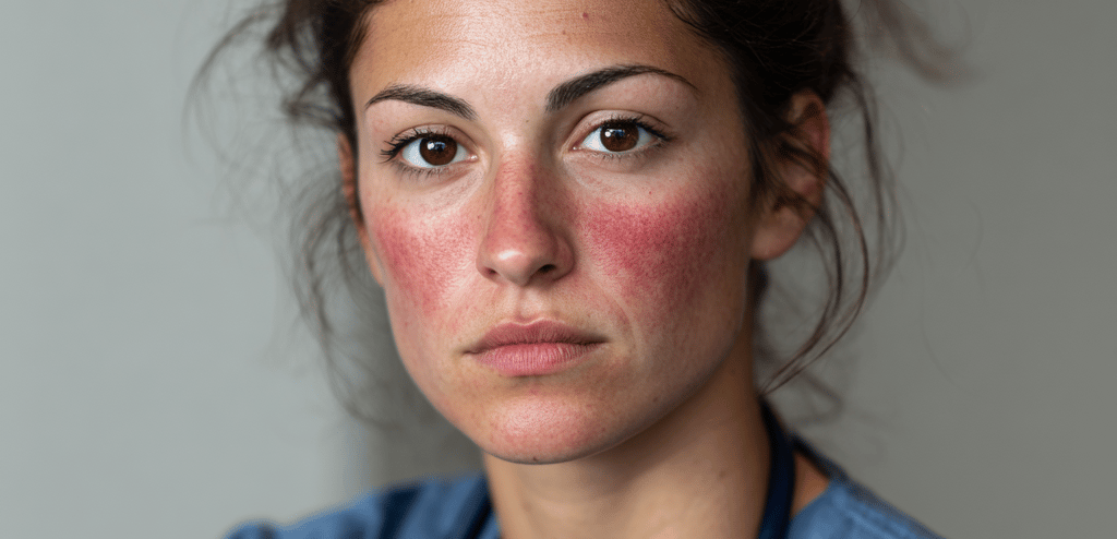 Nurse with lupus butterfly rash