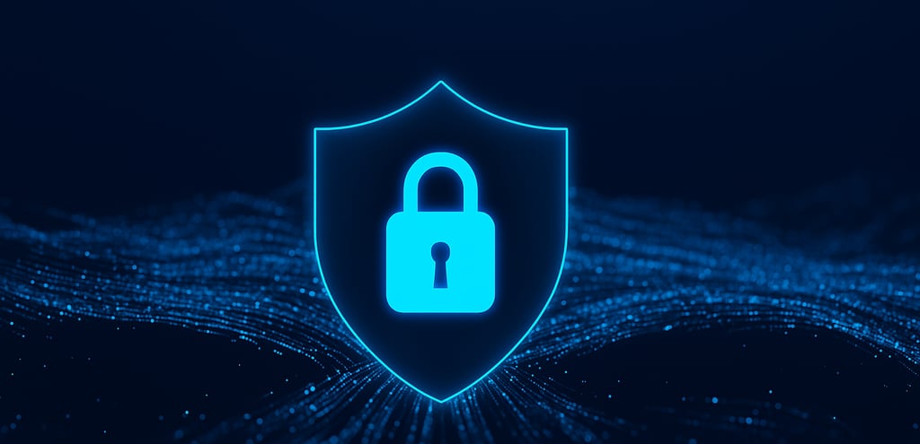 um escudo azul com um cadeado