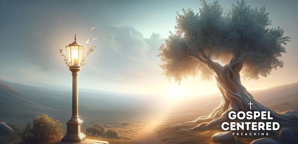 a lamp post with a tree and a light post with the words,'the