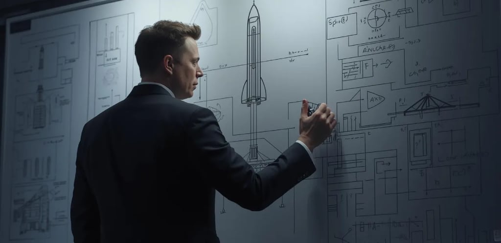 Elon Musk solving a rocket problem following the first principles thinking at SpaceX.