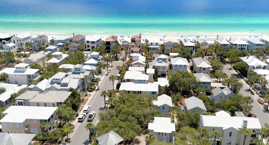 aerial view of a beach town