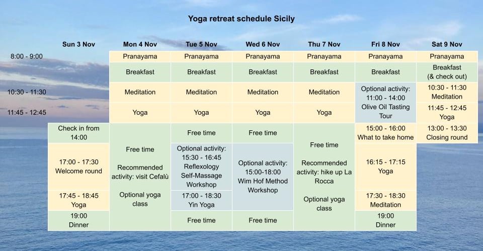 schedule for yoga retreat in sicily