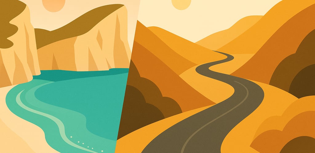 Cala simbolica e strada tra colline minimal, viaggio e contrasto – Mallorca Unlocked