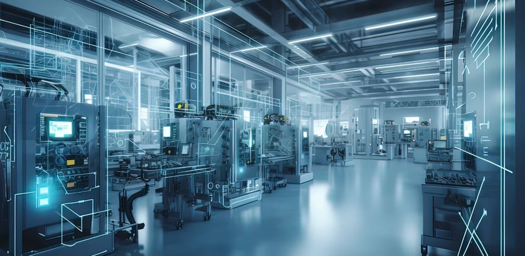 Intelligent factory production line. AI technology generated image