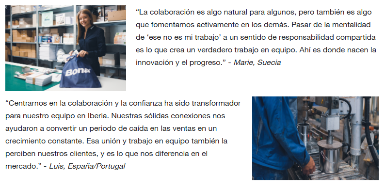 Professional employee in a Bona warehouse and a worker operating manufacturing machinery.