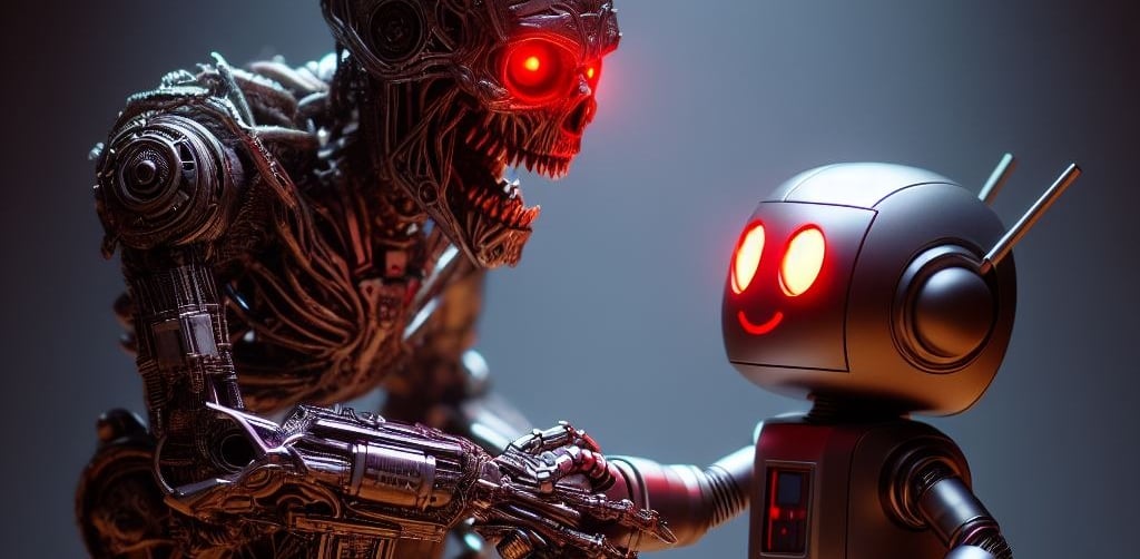 AI generated image of two robots shaking hands