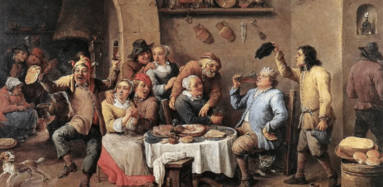 old painting of rowdy pub in the 1700s