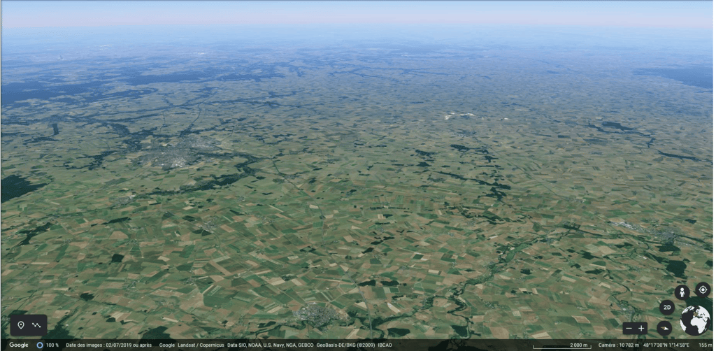 Google Earth image of agricultural plots as far as the eye can see near Chartres in France