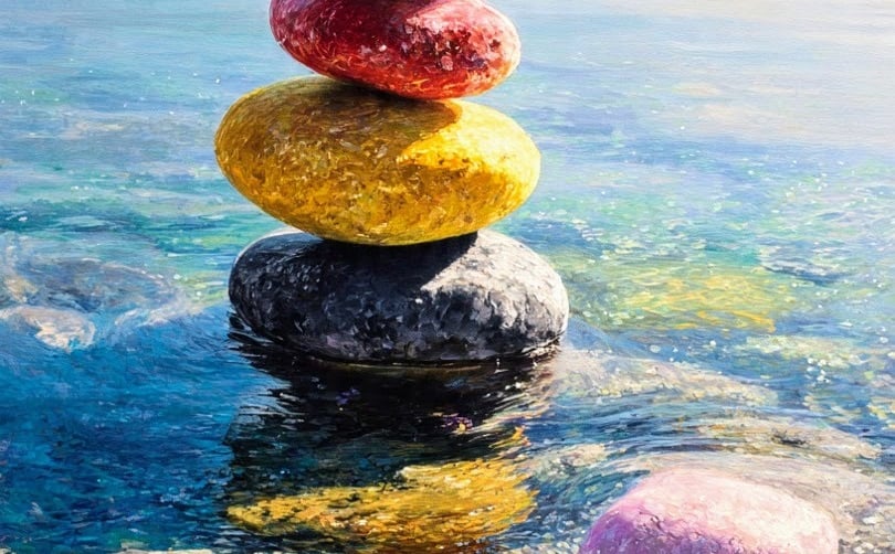 a stack of rocks sitting on top of a rock
